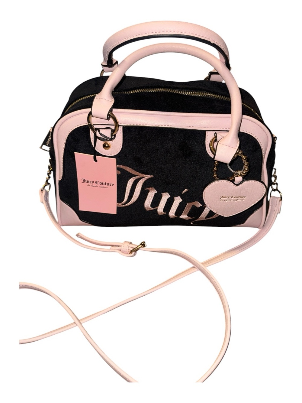 Juicy Couture Black and Pink Dome Satchel with Heart Charm - Picture 2 of 7